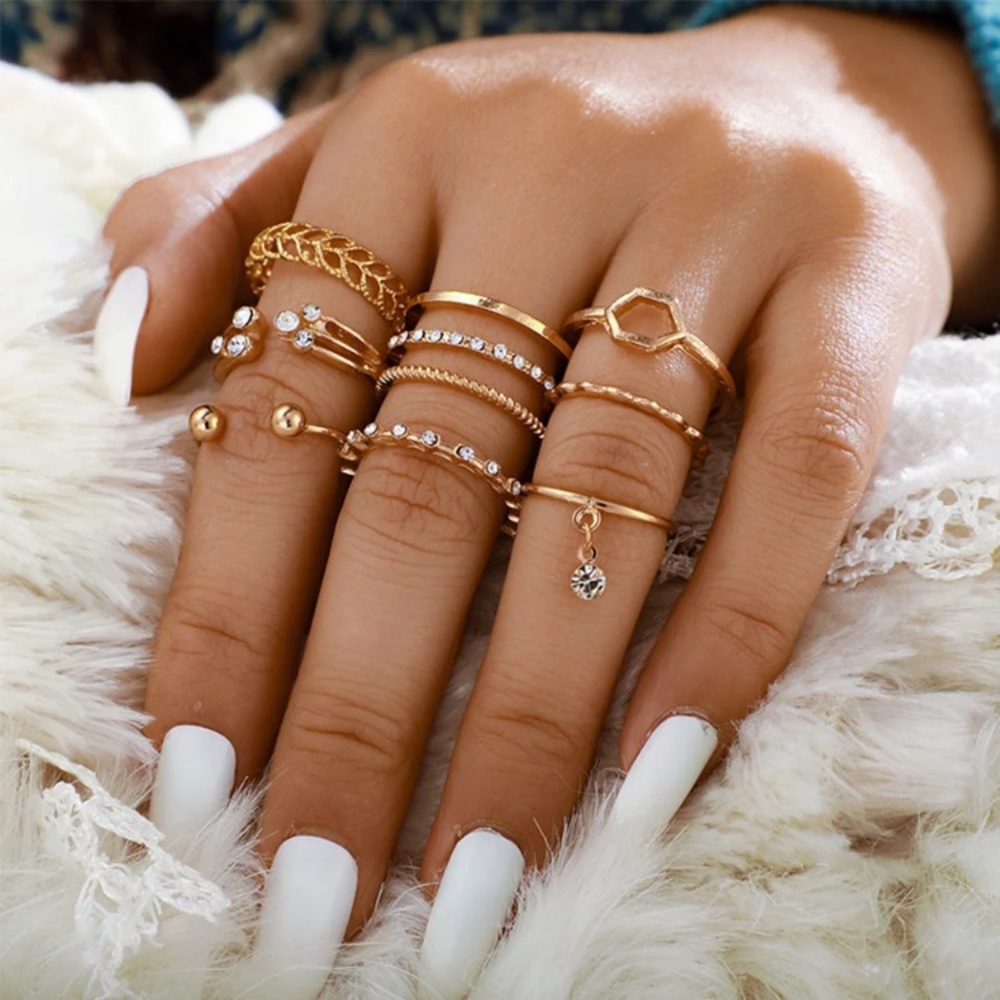 “Wild Child” Elegant Boho Gold Diamond Ring Set
